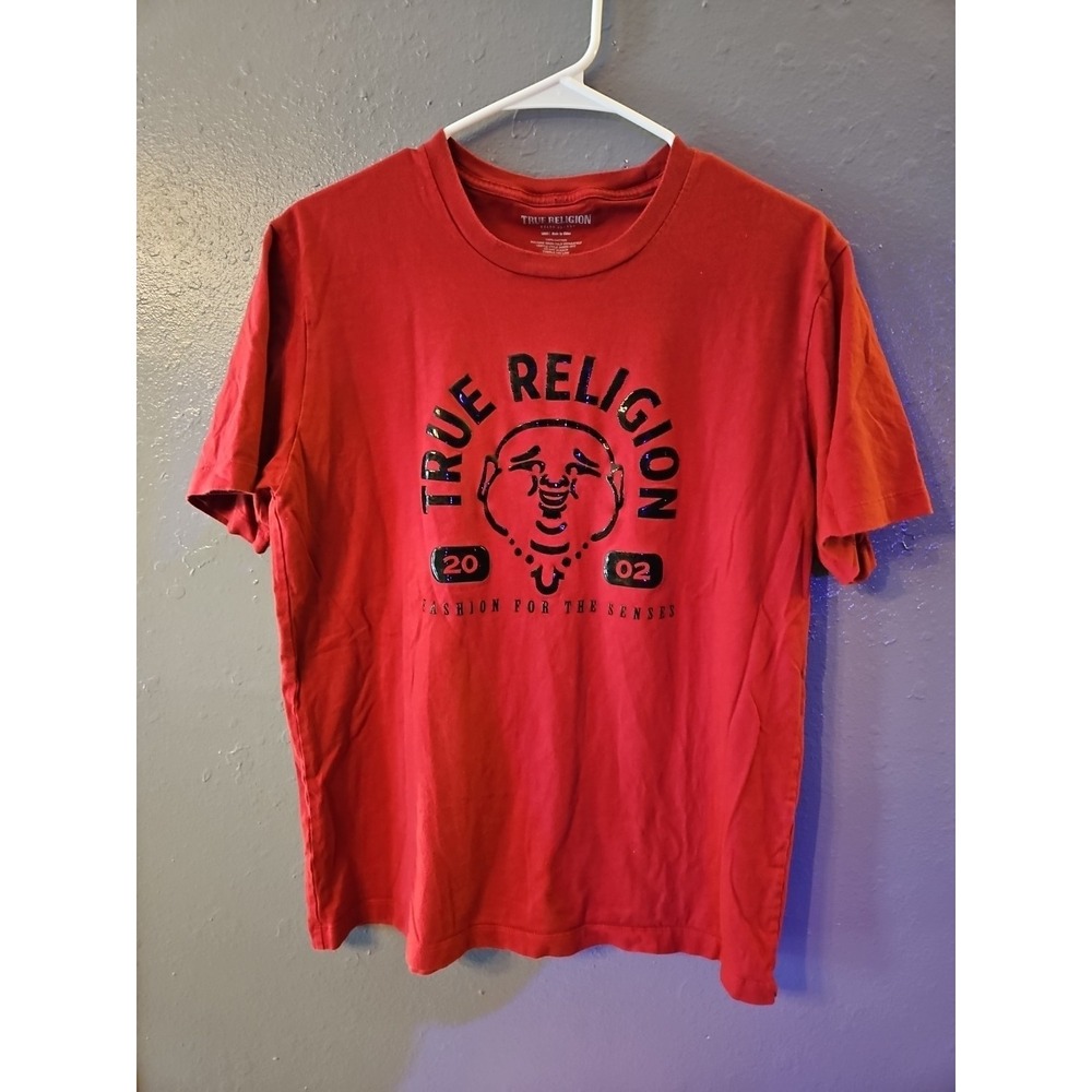 True Religion T-shirt Mens Large Red Tee Buda Graphic T-shirt Vintage 2002(258